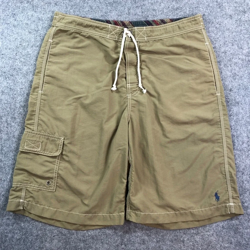 Polo Ralph Lauren Mens Cargo Board Shorts M Olive Green Cargo Drawstring Nylon
